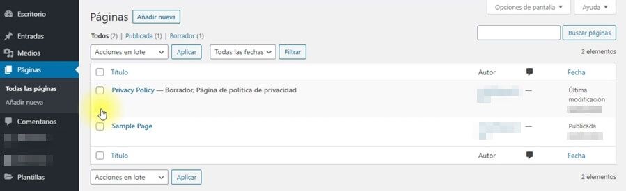 apartado paginas wordpress