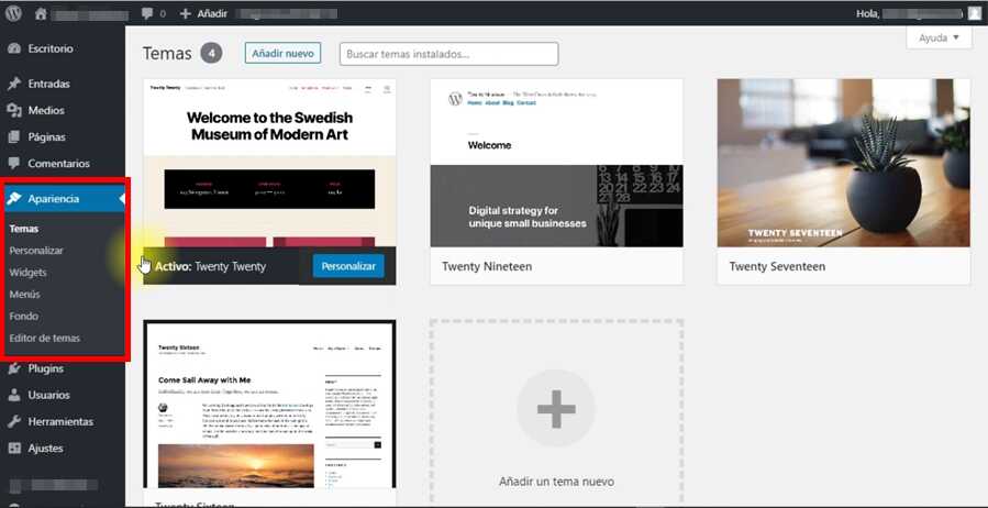 Instalando una plantilla en WordPress